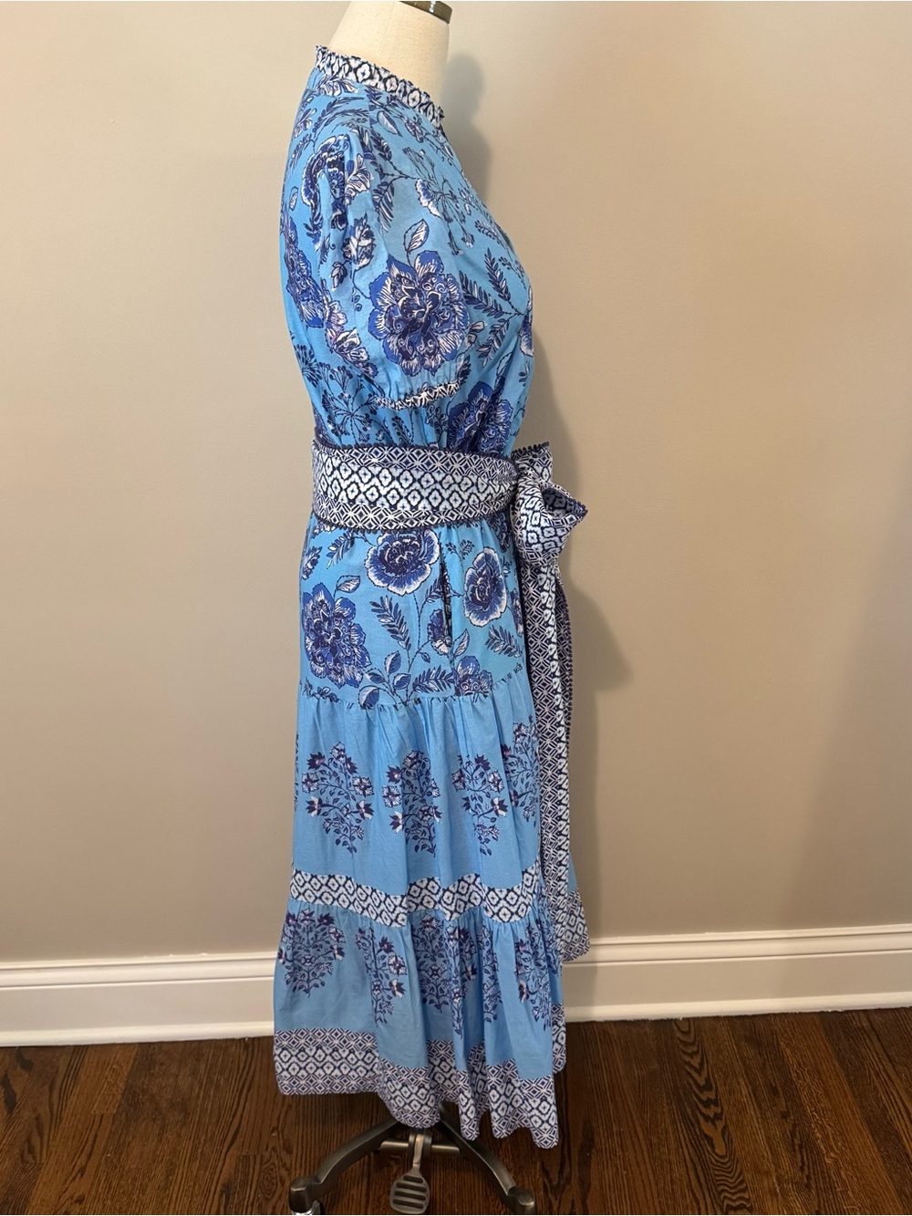 CELINA MOON Blue Floral Maxi Dress with Patterned Sash - Picture 7 of 15